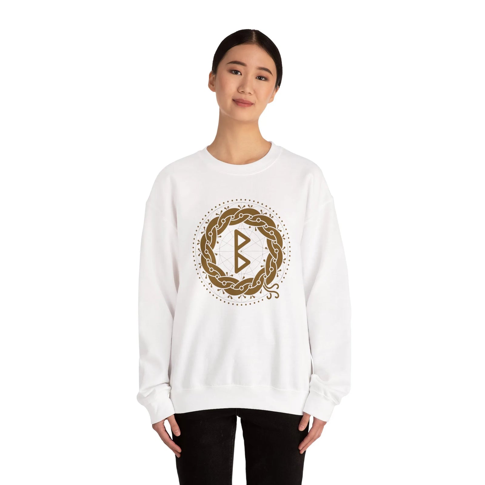 Berkana Earth Mother Rune Sweatshirt - Midweight Cotton Blend Fleece - Unisex White
