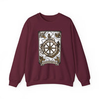 Wheel of Fortune Tarot Card Sweatshirt - Heavy Blend Crewneck Fleece - Unisex White