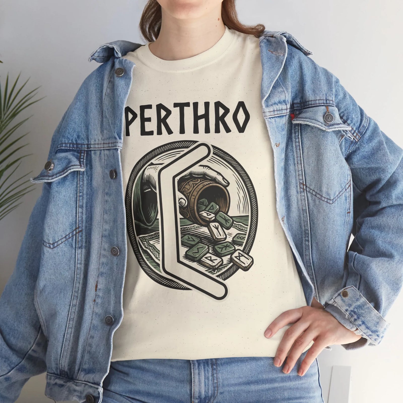 Perthro Norse Rune Graphic T-Shirt - Heavy Cotton Classic Fit Tee - Unisex White
