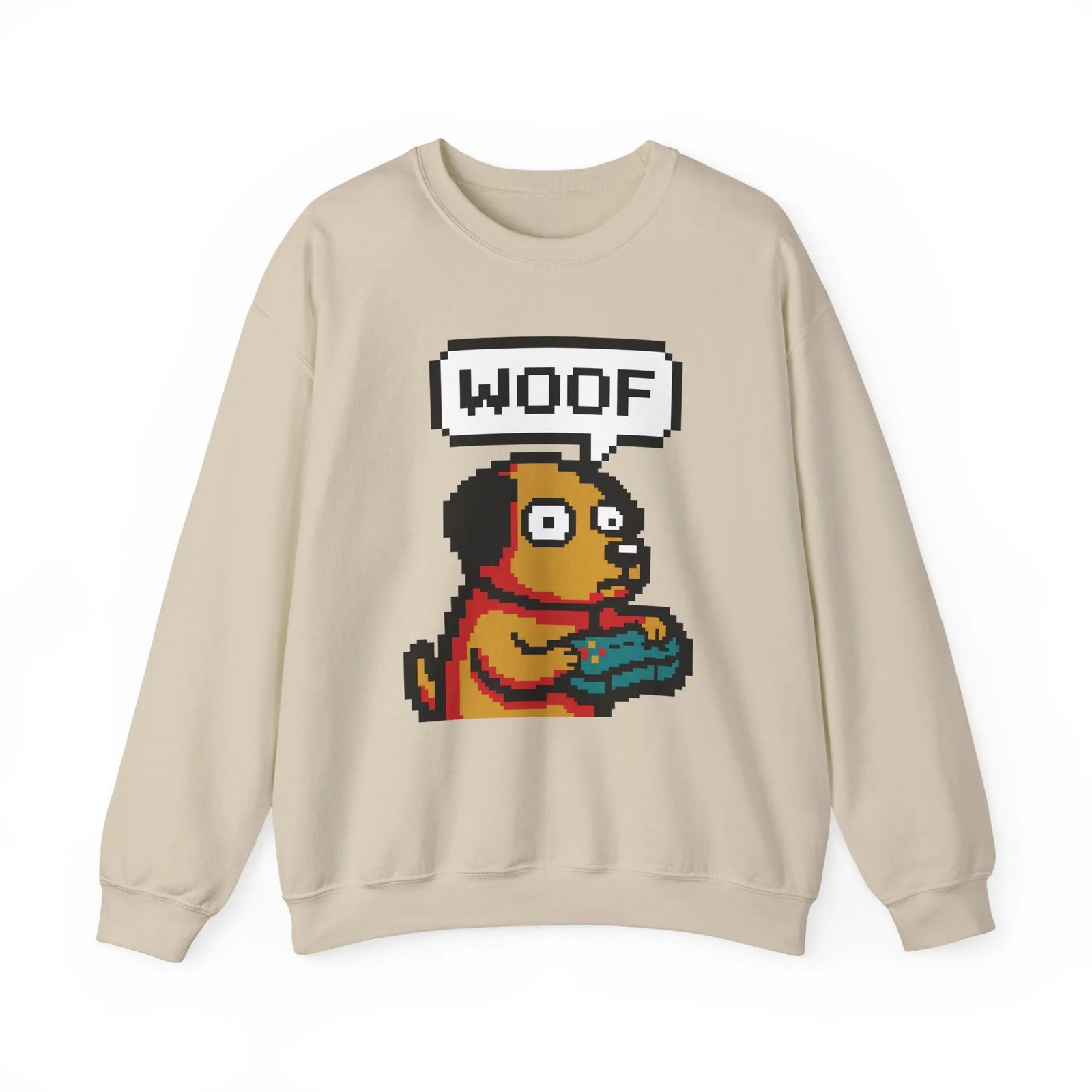 8-Bit Pixel Gaming Dogs Sweatshirt - Heavy Blend Cotton-Poly Crewneck - Unisex White