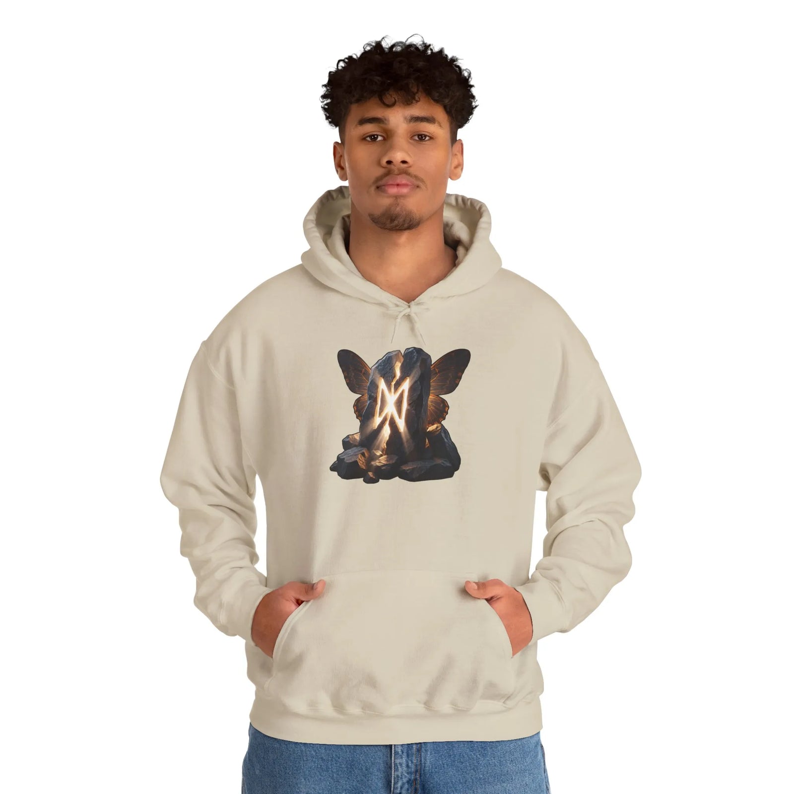 Dagaz Rune Butterfly Graphic Hoodie - Heavy Blend Fleece Pullover - Unisex White