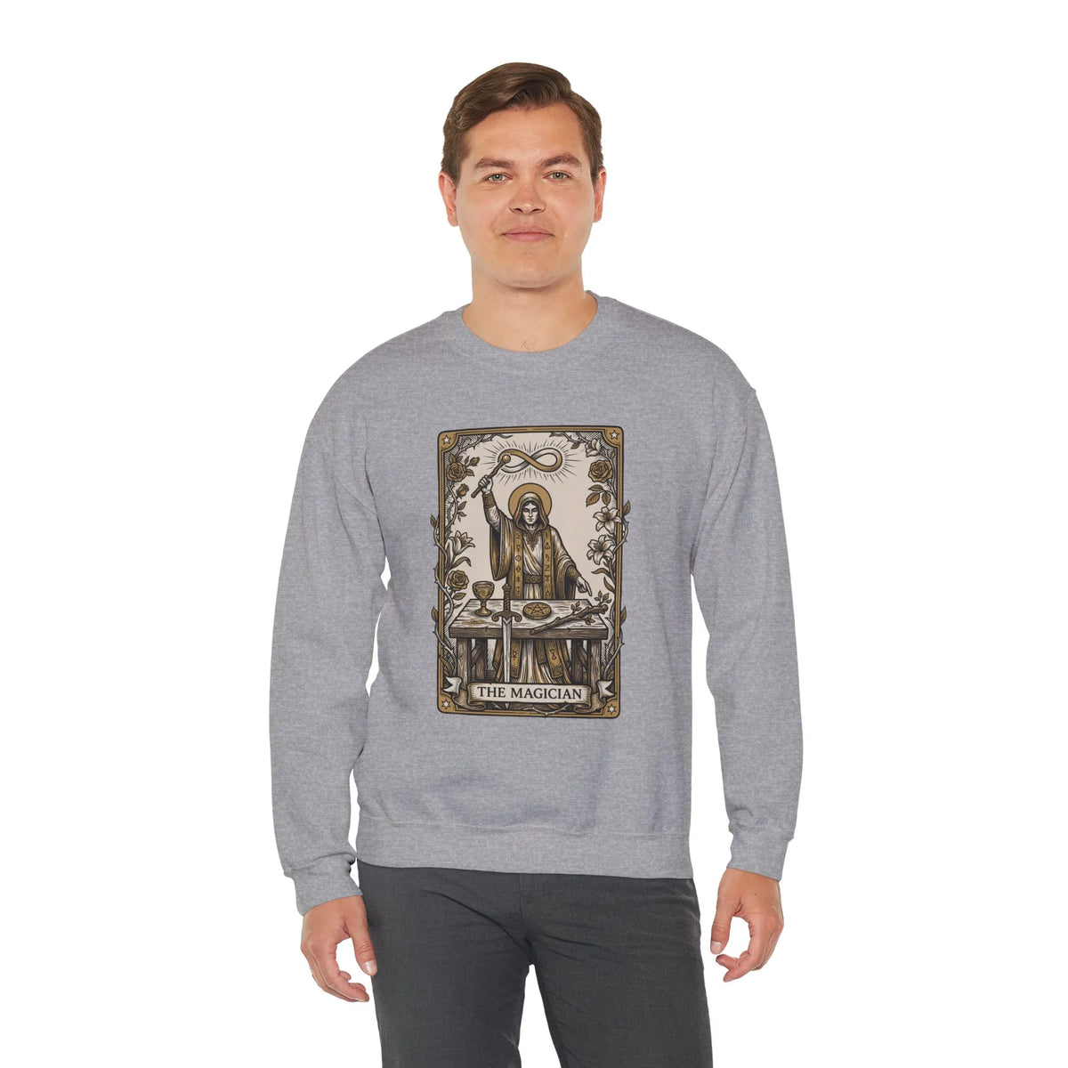 The Magician Tarot Card Sweatshirt - Heavy Blend Fleece Crewneck Pullover - Unisex Warm White