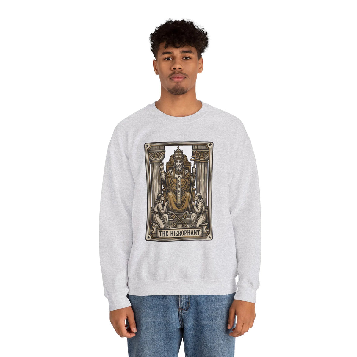 Hierophant Tarot Card Sweatshirt - Heavy Blend Crewneck Fleece - Unisex Ash
