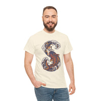 Koi Rider Ukiyo-e Samurai Cat T-Shirt - Heavy Cotton Classic Fit Tee - Unisex White