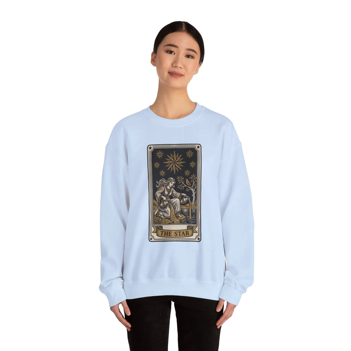 The Star Tarot Card Sweatshirt - 50/50 Cotton Polyester Crewneck - Unisex White