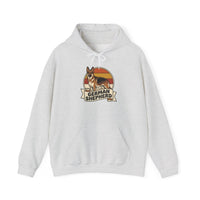 German Shepherd Retro Sunset Hoodie - Soft Cotton-Poly Blend Fleece - Unisex White