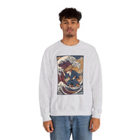 Ronin Wave Ukiyo-e Samurai Dog Sweatshirt - Heavyweight Cotton Blend Crewneck - Unisex White