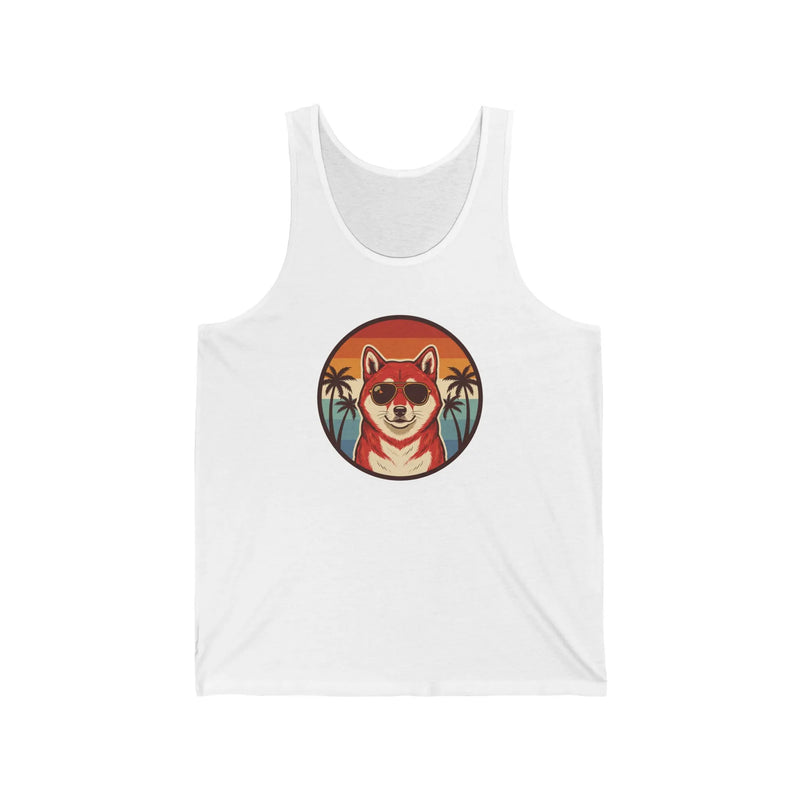 Shiba Inu Aviator Sunglasses Sunset Tank Top - Soft Lightweight Retail Fit Jersey - Unisex Athletic Heather