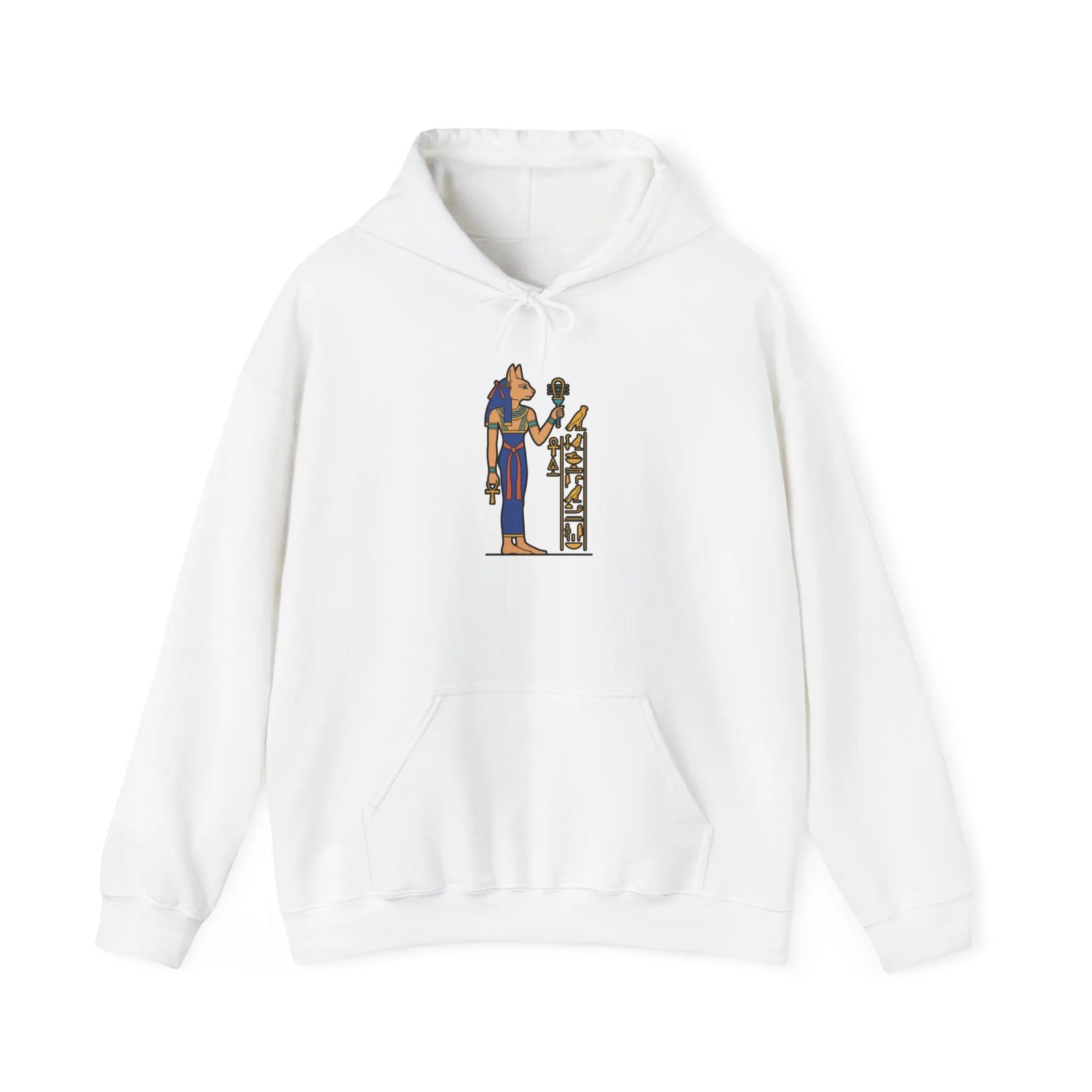 Bastet Egyptian Cat Pharaoh Hoodie - Soft Heavy Blend Fleece Pullover - Unisex White