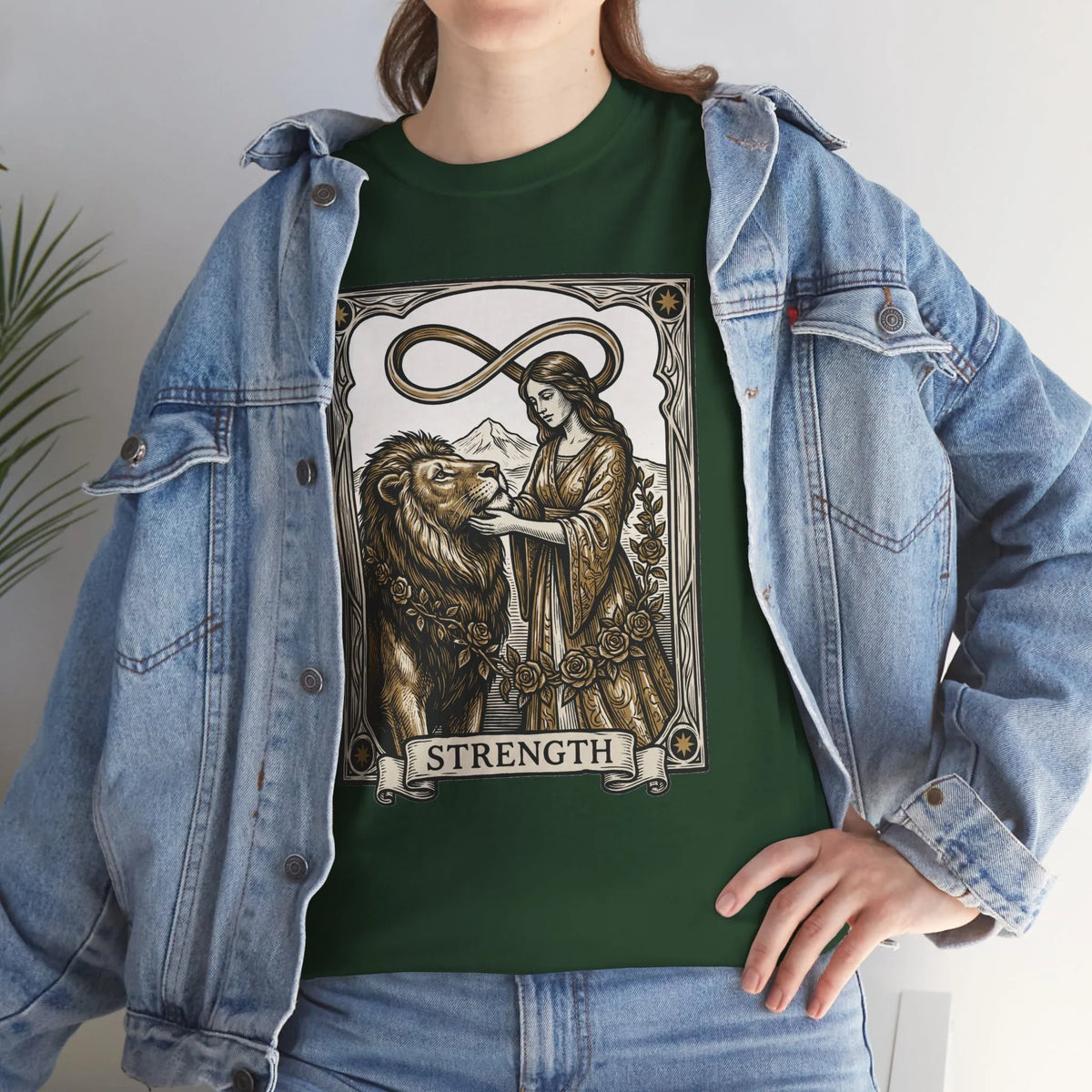 Tarot Strength Card Graphic T-Shirt - Heavy Cotton Classic Fit Crewneck - Unisex White