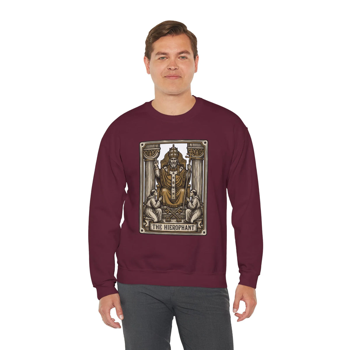 Hierophant Tarot Card Sweatshirt - Heavy Blend Crewneck Fleece - Unisex Ash