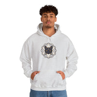 Third Eye Sacred Geometry Alchemist Cat Hoodie - Heavy Blend Fleece Pullover - Unisex White