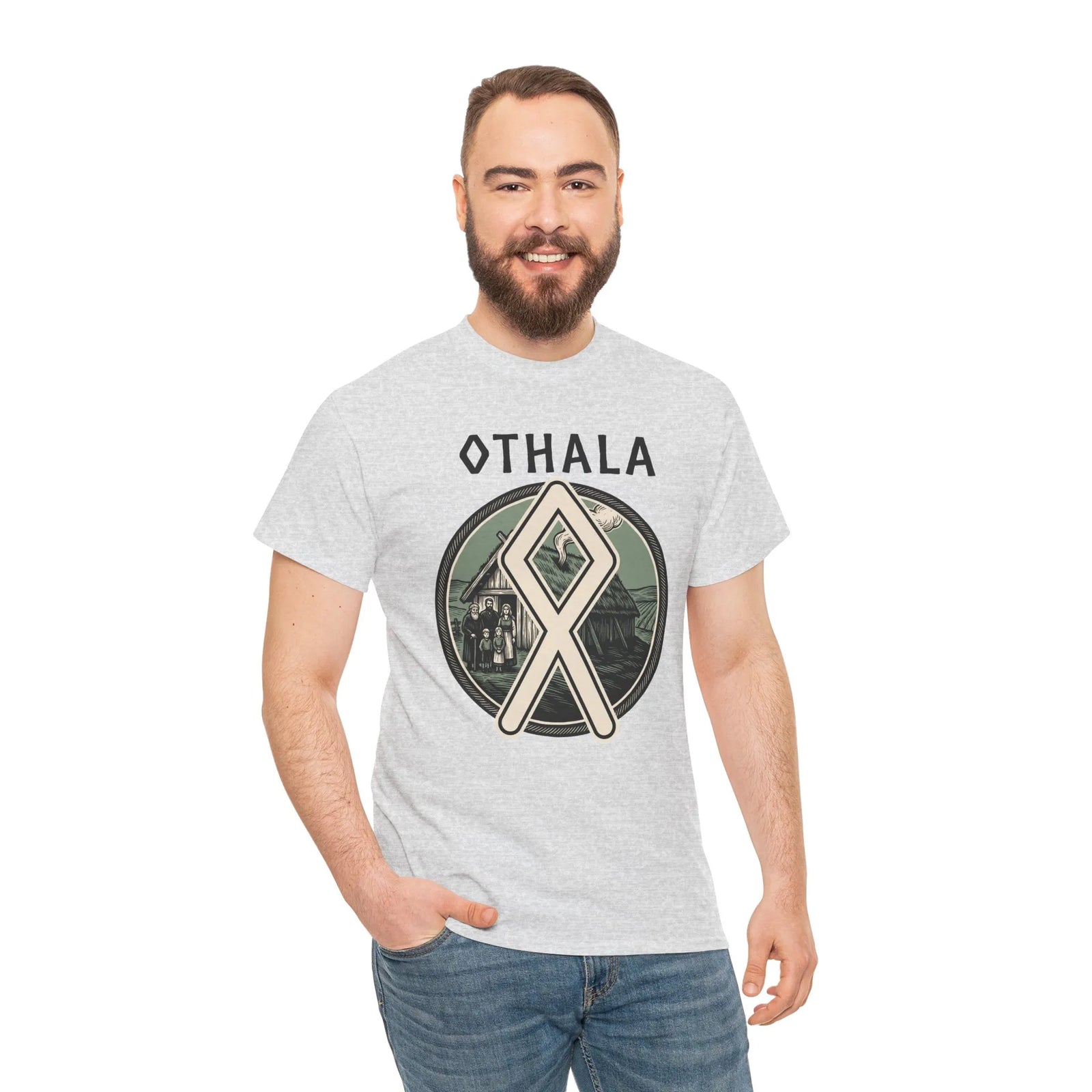 Othala Rune Family Homestead T-Shirt - Heavy Cotton Classic Fit Tee - Unisex White