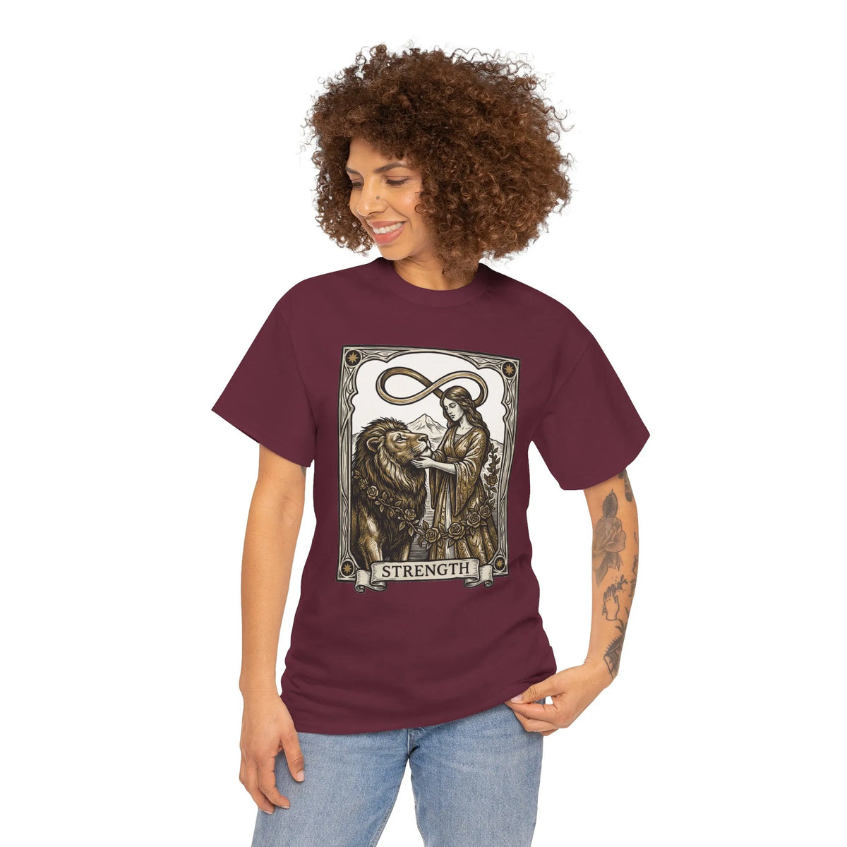 Tarot Strength Card Graphic T-Shirt - Heavy Cotton Classic Fit Crewneck - Unisex White