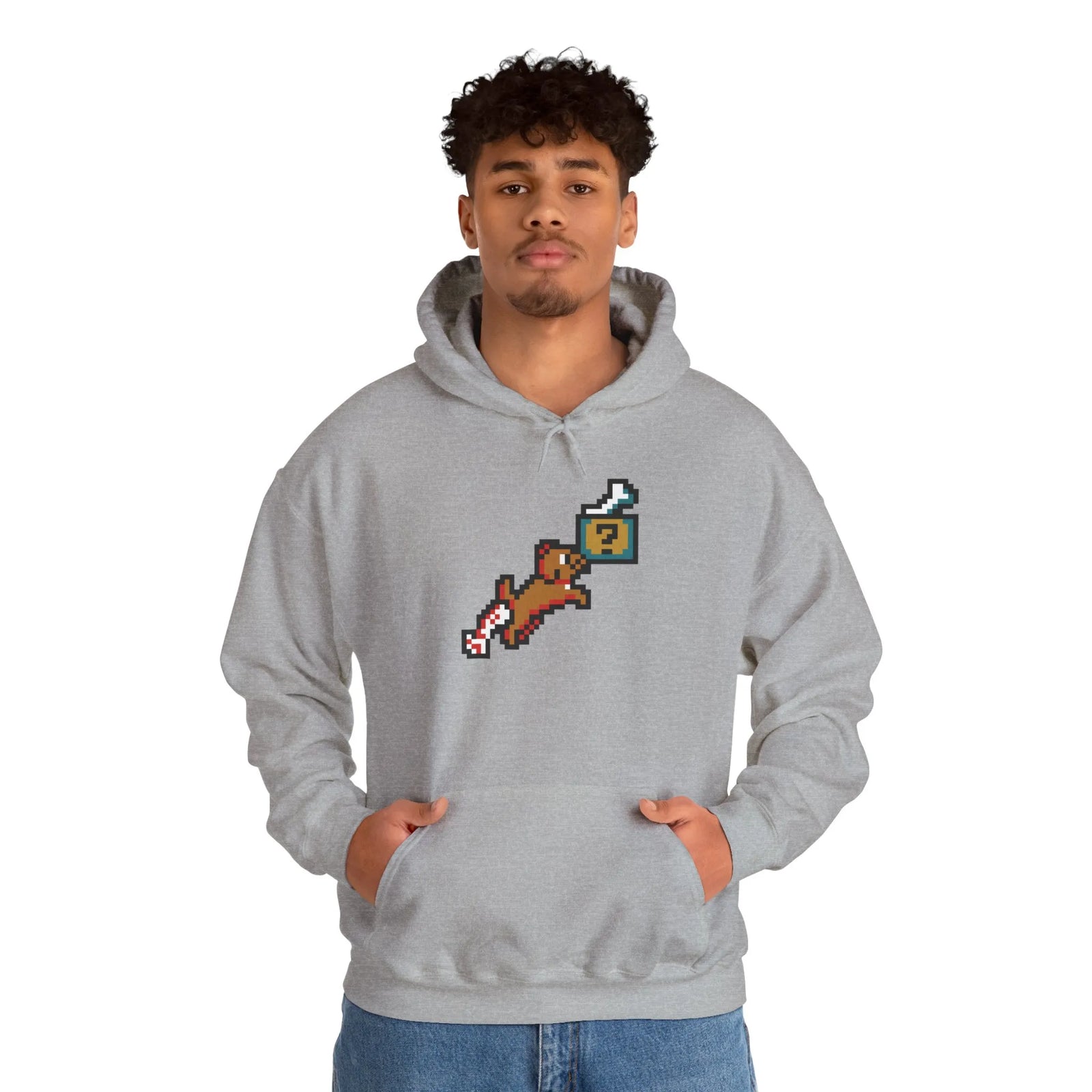 8-Bit Pixel Gaming Dog Fetch Quest Hoodie - Medium Heavy Blend Fleece Pullover - Unisex Off White