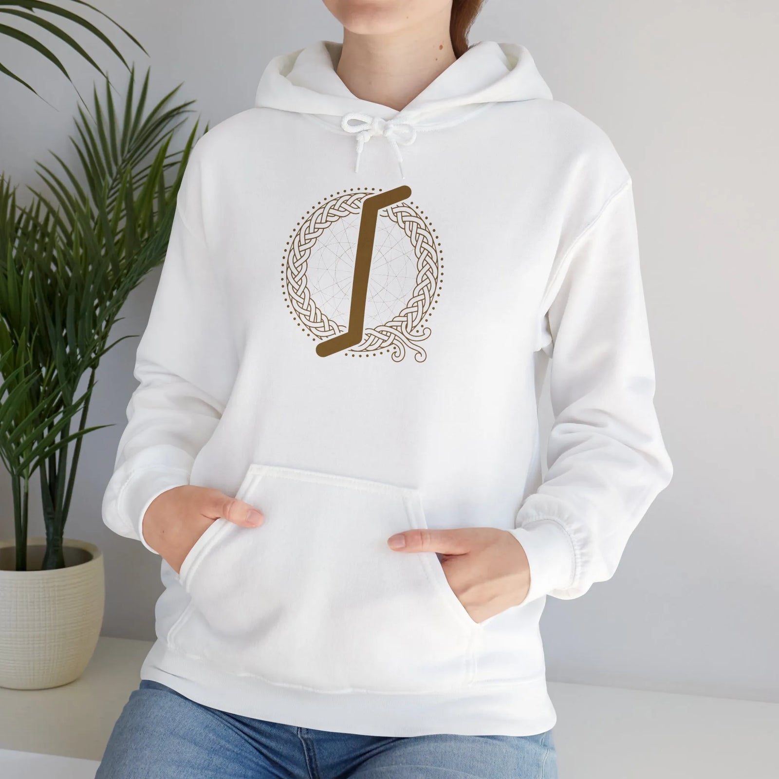 Eihwaz Rune World Tree Graphic Hoodie - Heavy Blend Fleece Pullover - Unisex White