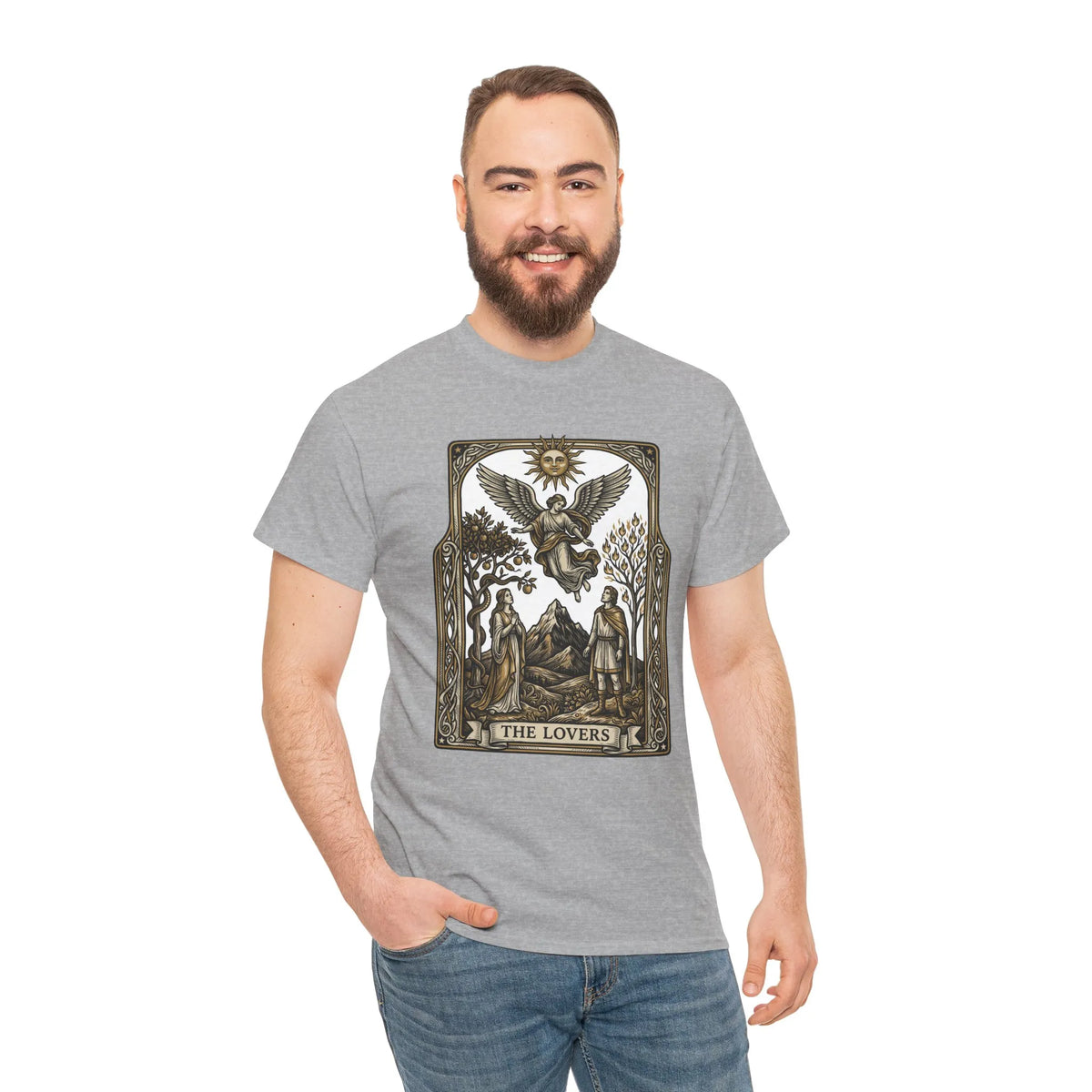 The Lovers Tarot Card Graphic T-Shirt - Heavy Cotton Classic Fit Tee - Unisex White
