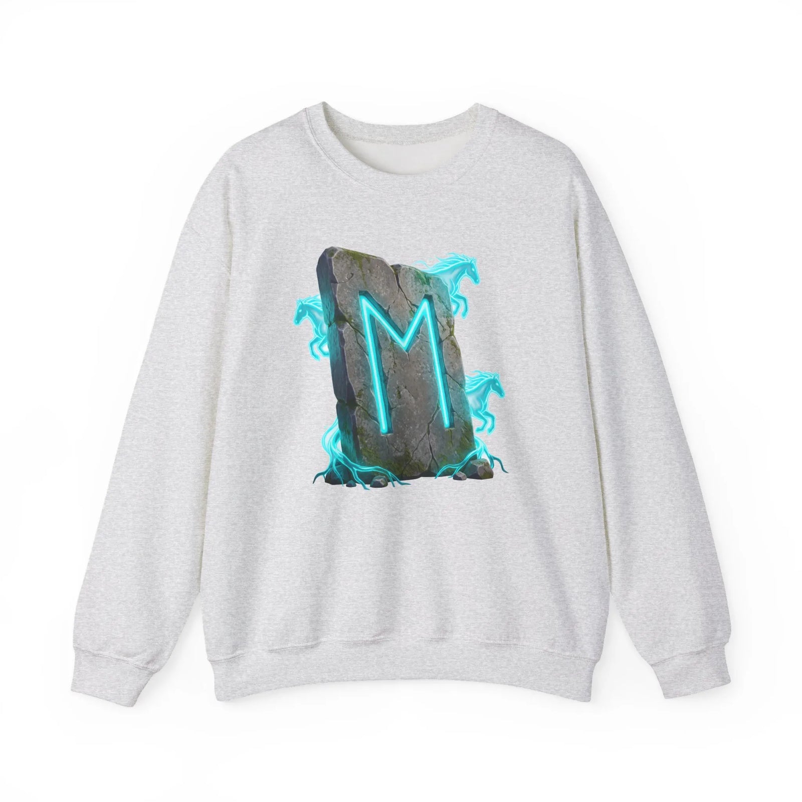Ehwaz Rune Spirit Horse Sweatshirt - Heavy Blend Classic Fit Crewneck - Unisex White