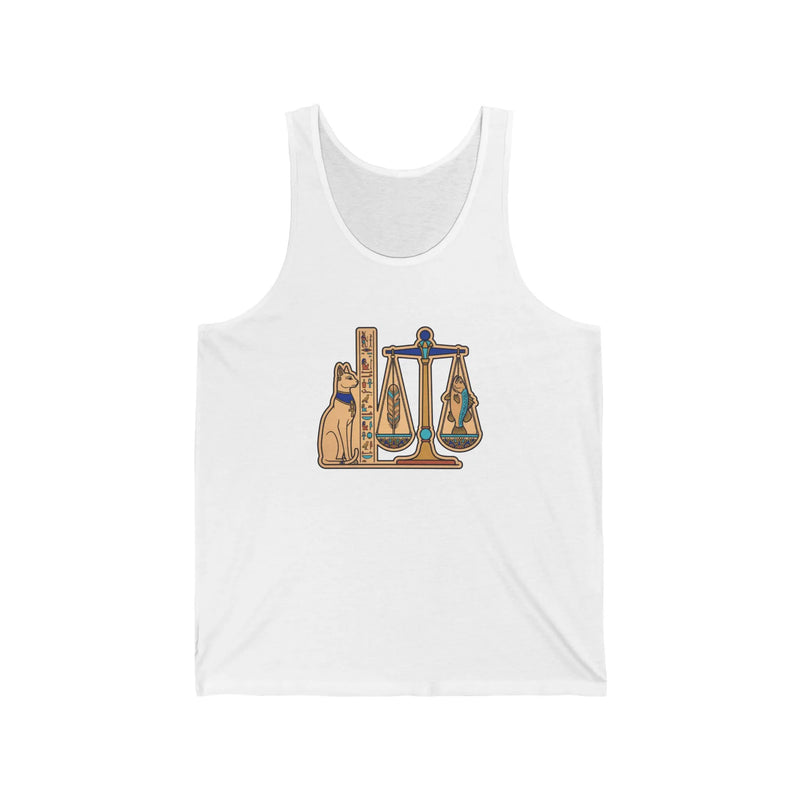 Egyptian Sphynx Cat Scales Graphic Tank Top - Lightweight Combed Cotton Retail Fit - Unisex White