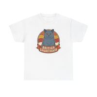 British Shorthair Retro Sunset T-Shirt - Heavyweight Cotton Classic Tee - Unisex White