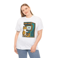 8-Bit Pixel Gaming Cats Arcade T-Shirt - Heavy Cotton Classic Fit Tee - Unisex White