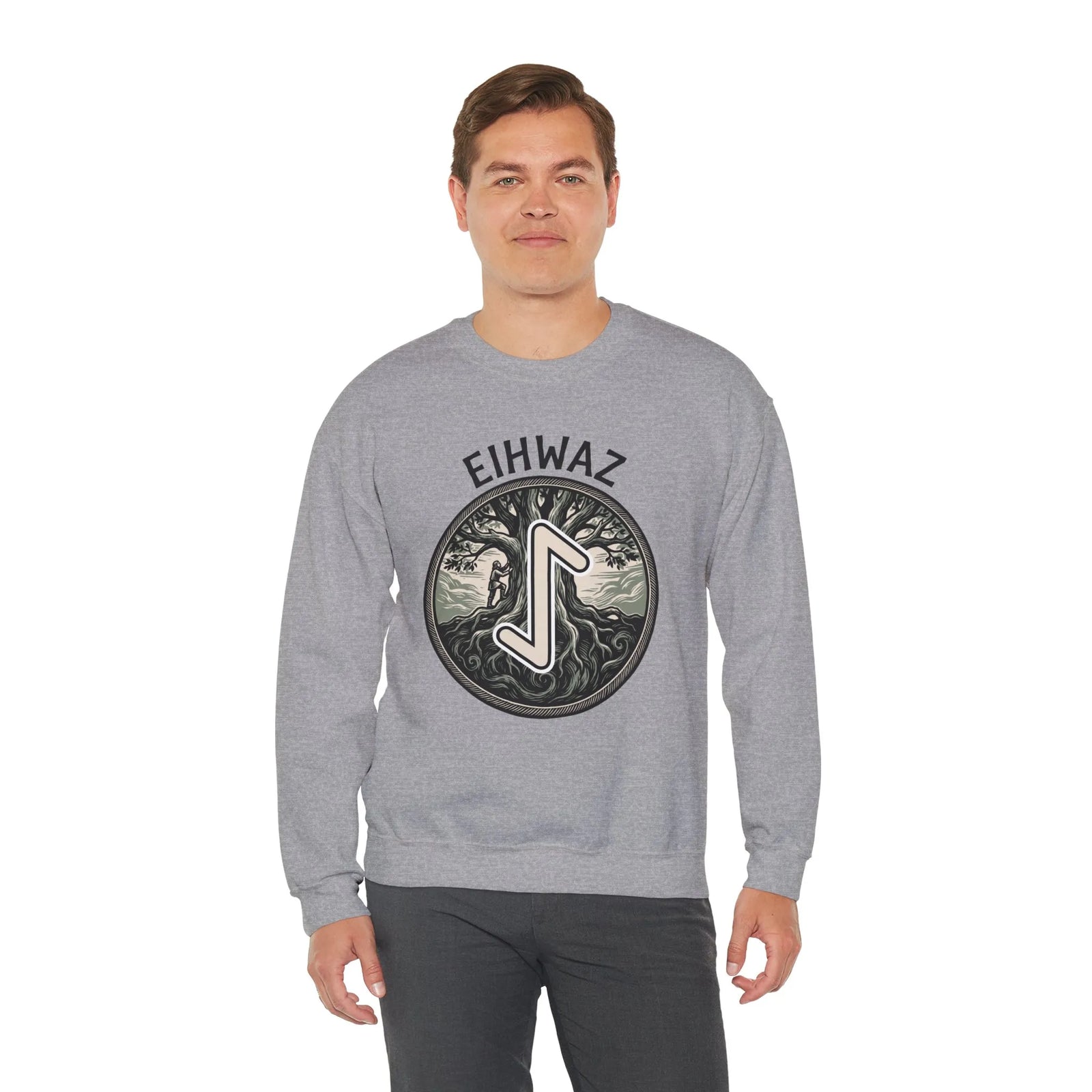 Eihwaz Yew Tree Rune Sweatshirt - Medium-Heavy Fleece Crewneck - Unisex White