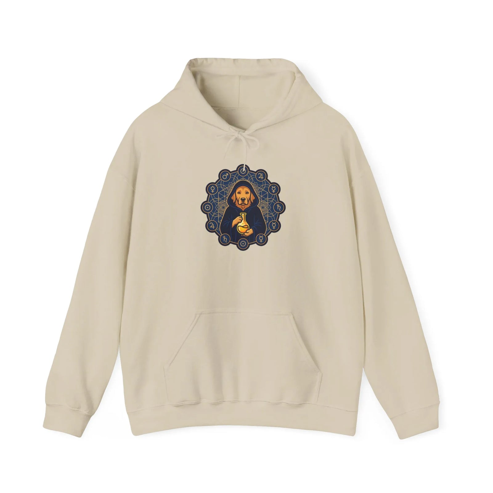 Alchemist Dog Sacred Geometry Hoodie - Midweight Cotton-Poly Pullover - Unisex White