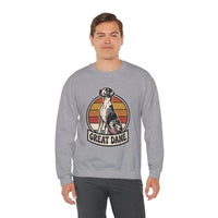Great Dane Retro Sunset Breeds Sweatshirt - Heavy Blend Crewneck 50/50 Cotton Poly - Unisex White