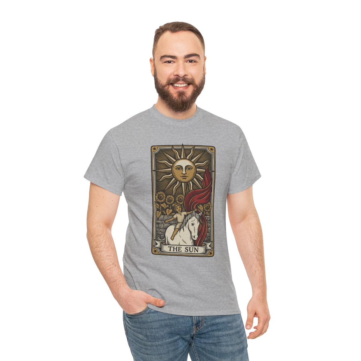 Tarot The Sun Card T-Shirt - Medium Weight 100% Cotton Tee - Unisex White