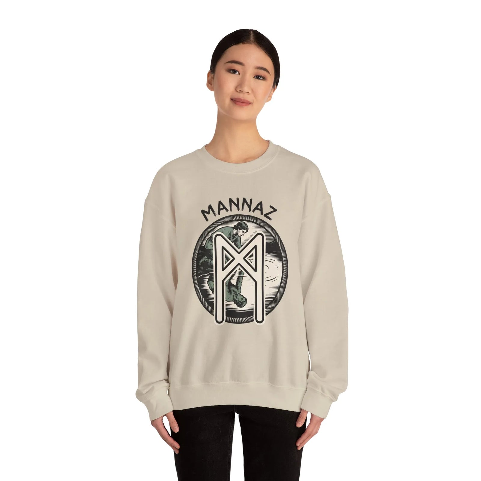 Mannaz Humanity Rune Graphic Sweatshirt - Heavy Blend Fleece Crewneck - Unisex White