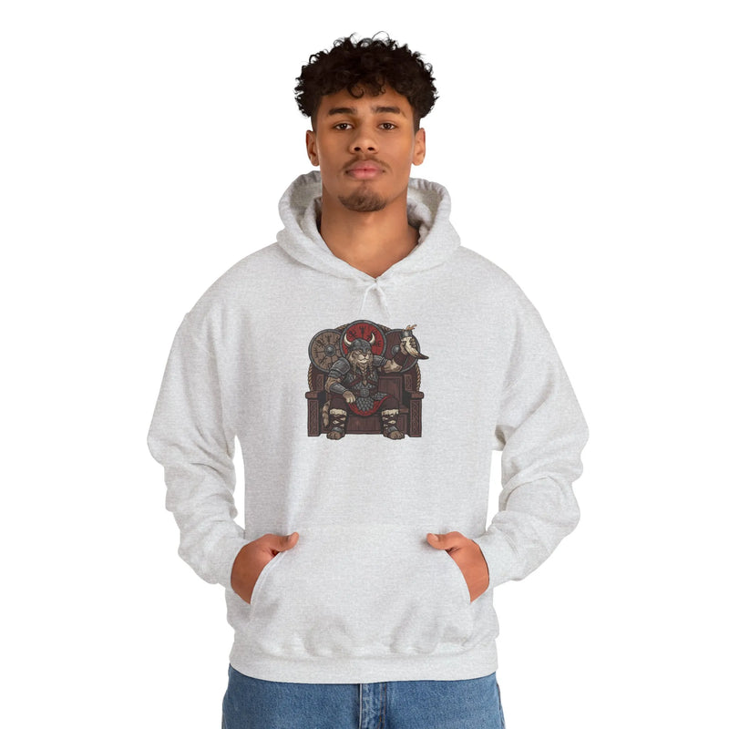 Viking Berserker Cat Graphic Hoodie - Cozy Heavy Blend Fleece Pullover - Unisex Sport Grey