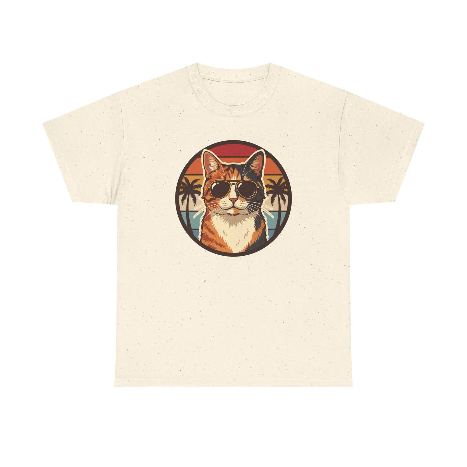 Calico Cool Cat Sunset Aviator T-Shirt - Heavy Cotton Classic Fit Tee - Unisex White