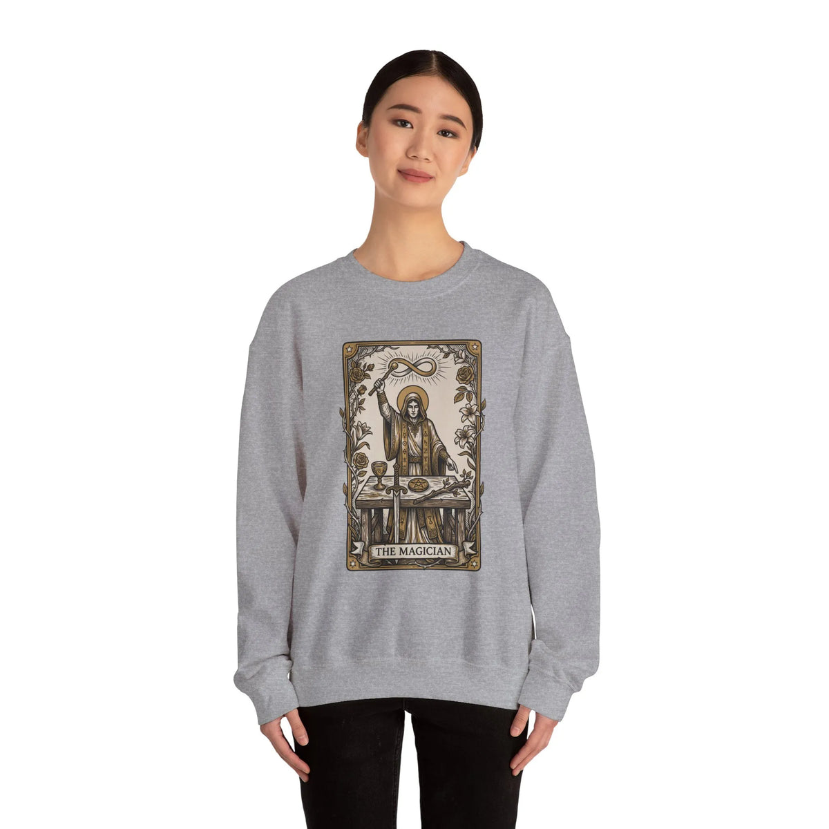 The Magician Tarot Card Sweatshirt - Heavy Blend Fleece Crewneck Pullover - Unisex Warm White