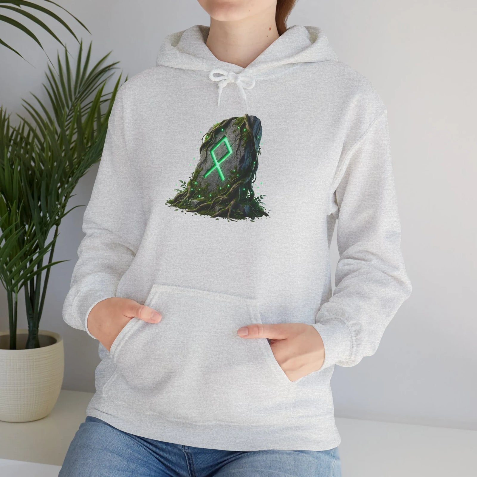 Othala Rune Stone Graphic Hoodie - Heavy Blend Fleece Pullover - Unisex White