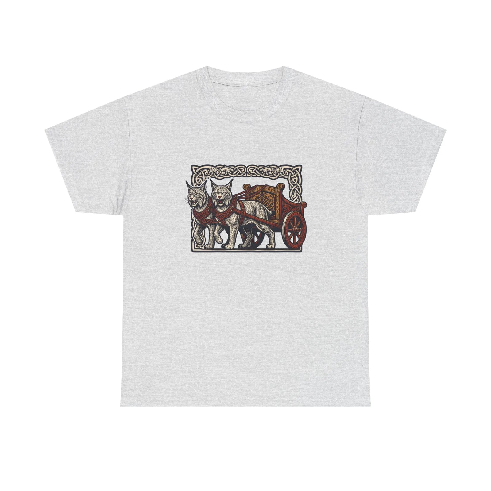 Freyja's Cats Chariot Graphic T-Shirt - Heavy Cotton Classic Fit Tee - Unisex White