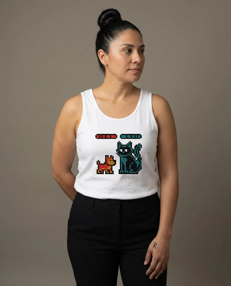 Boss Fight 8-Bit Pixel Gaming Dogs Tank Top - Soft Airlume Cotton Jersey - Unisex Athletic Heather