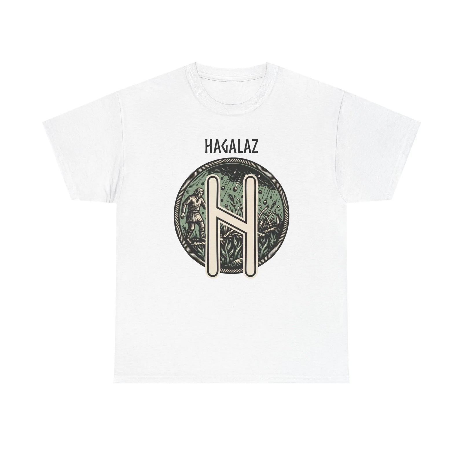 Hagalaz Rune Nordic Graphic T-Shirt - Heavy Cotton Classic Fit Tee - Unisex White