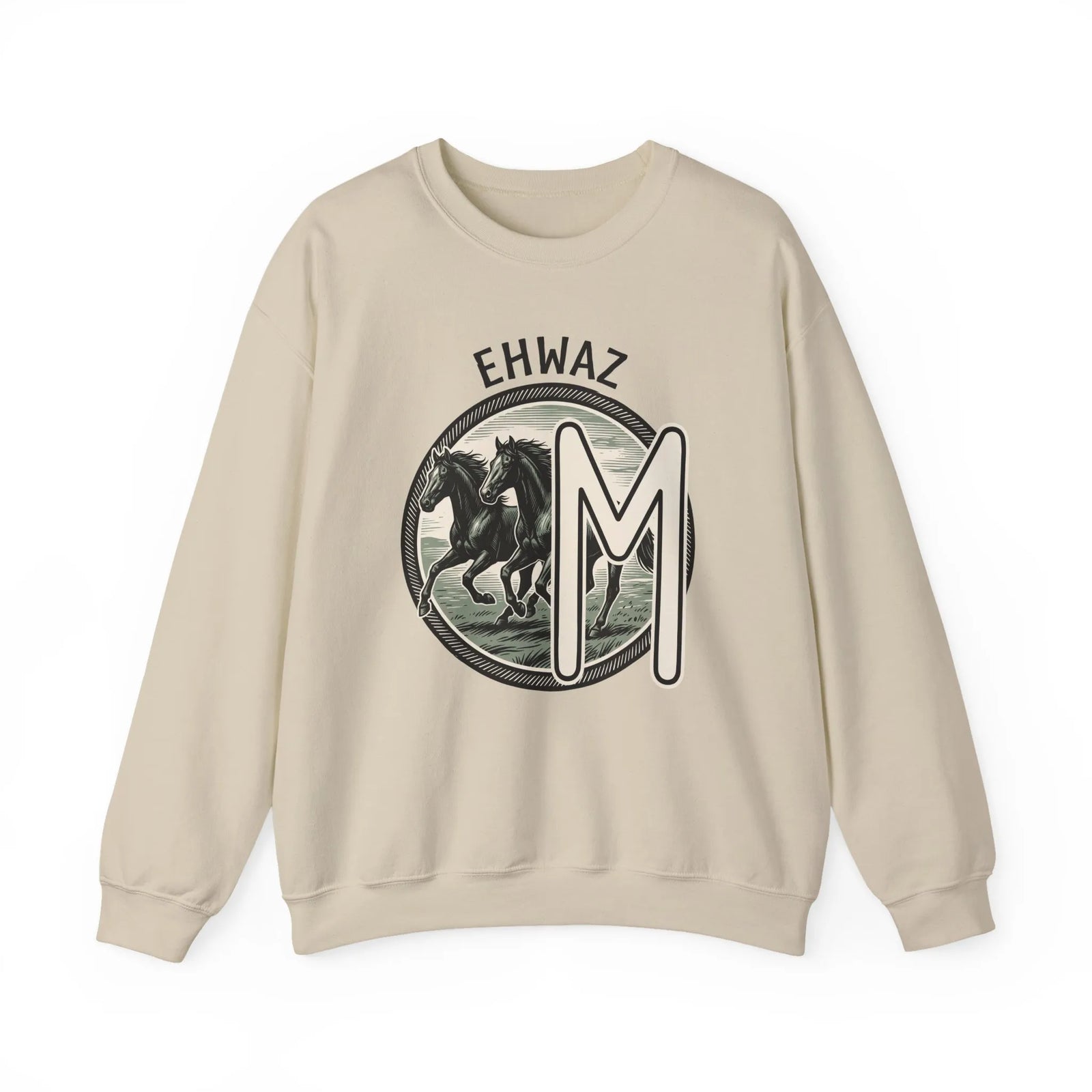 Ehwaz Divine Twins Horse Sweatshirt - Heavy Blend Cotton Blend Crewneck - Unisex White