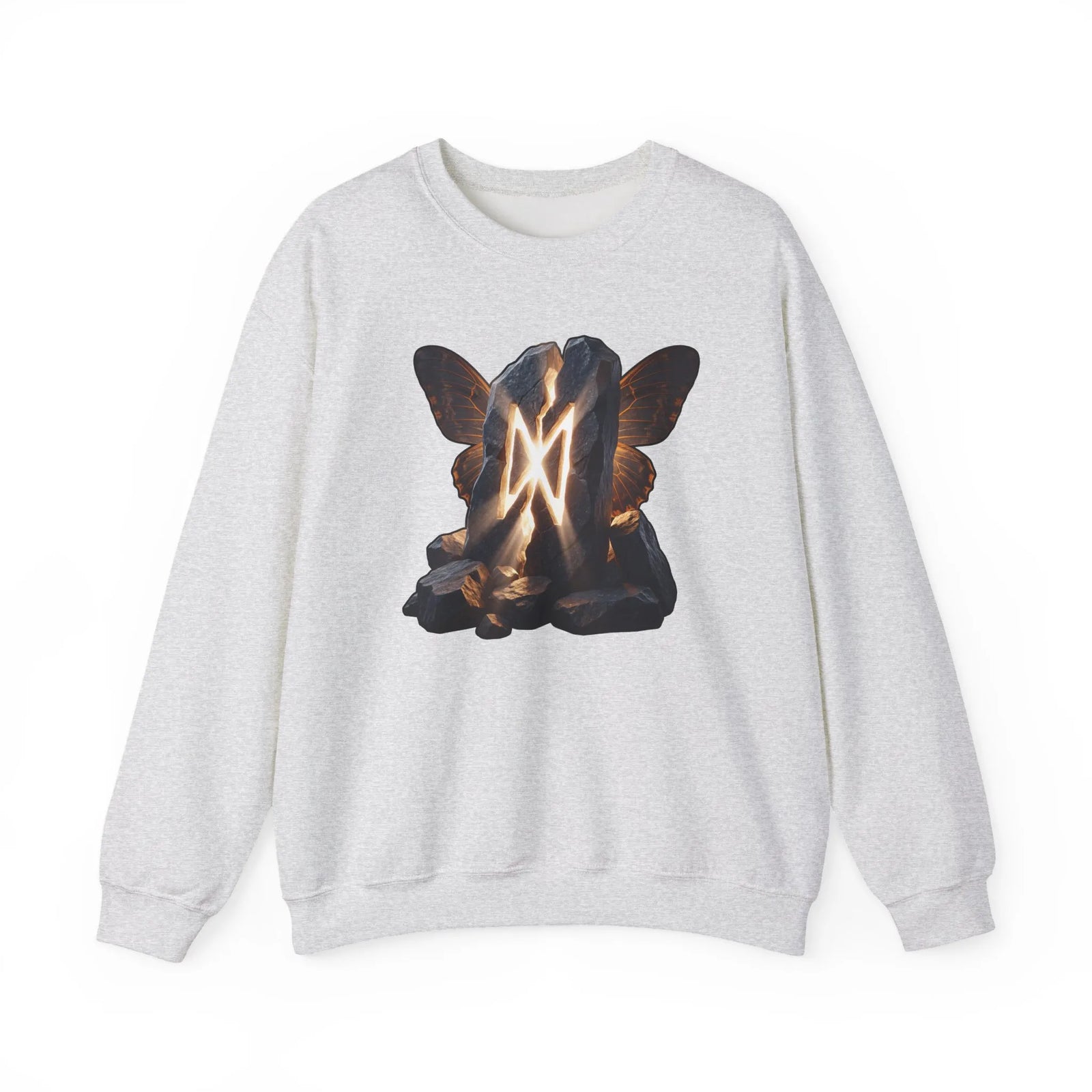 Dagaz Rune Stone Butterfly Sweatshirt - Heavy Blend Cotton Poly Crewneck - Unisex Off-White