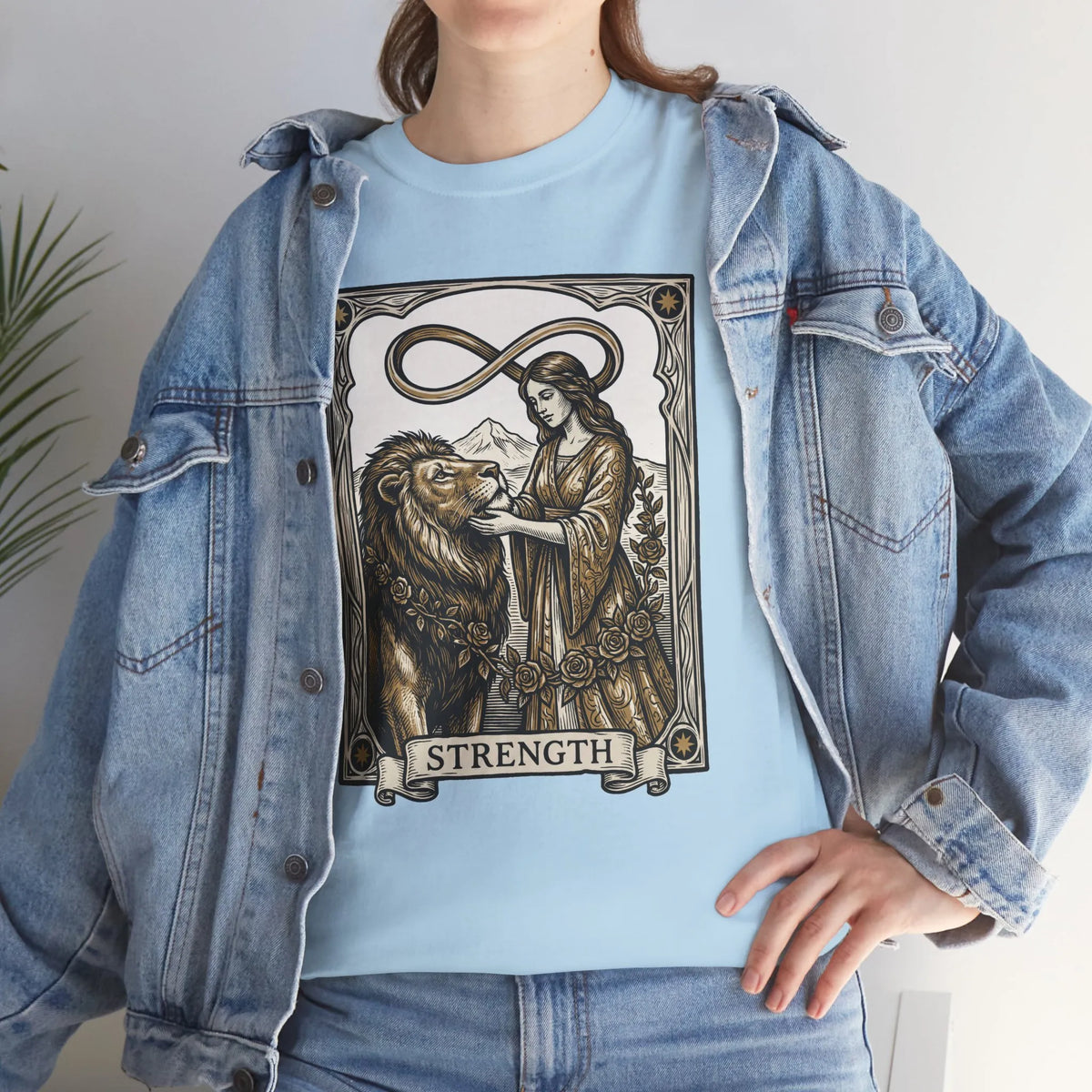 Tarot Strength Card Graphic T-Shirt - Heavy Cotton Classic Fit Crewneck - Unisex White