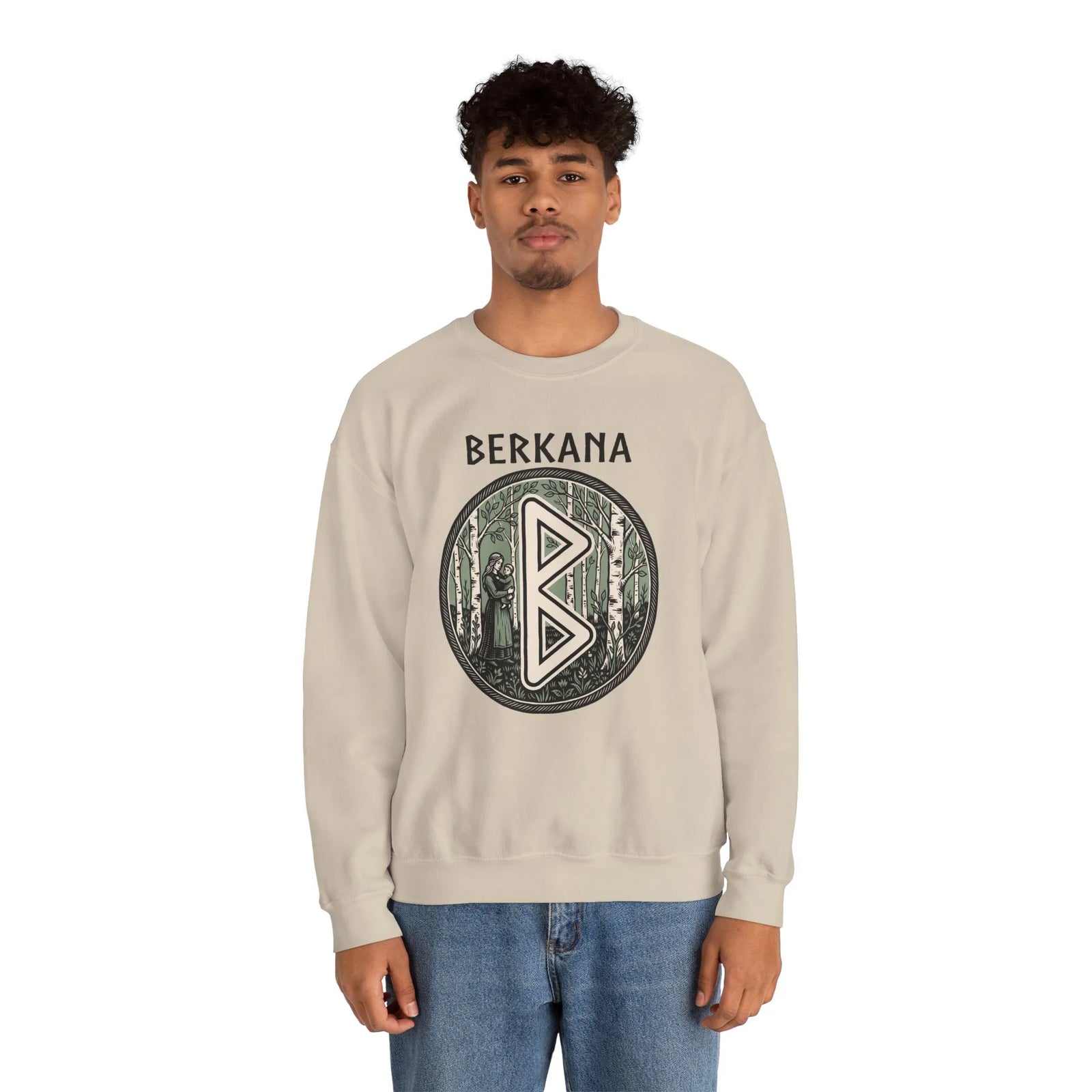 Berkana Rune Earth Mother Sweatshirt - Heavy Blend Cotton-Poly Crewneck - Unisex White