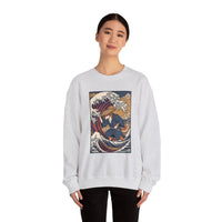 Ronin Wave Ukiyo-e Samurai Dog Sweatshirt - Heavyweight Cotton Blend Crewneck - Unisex White