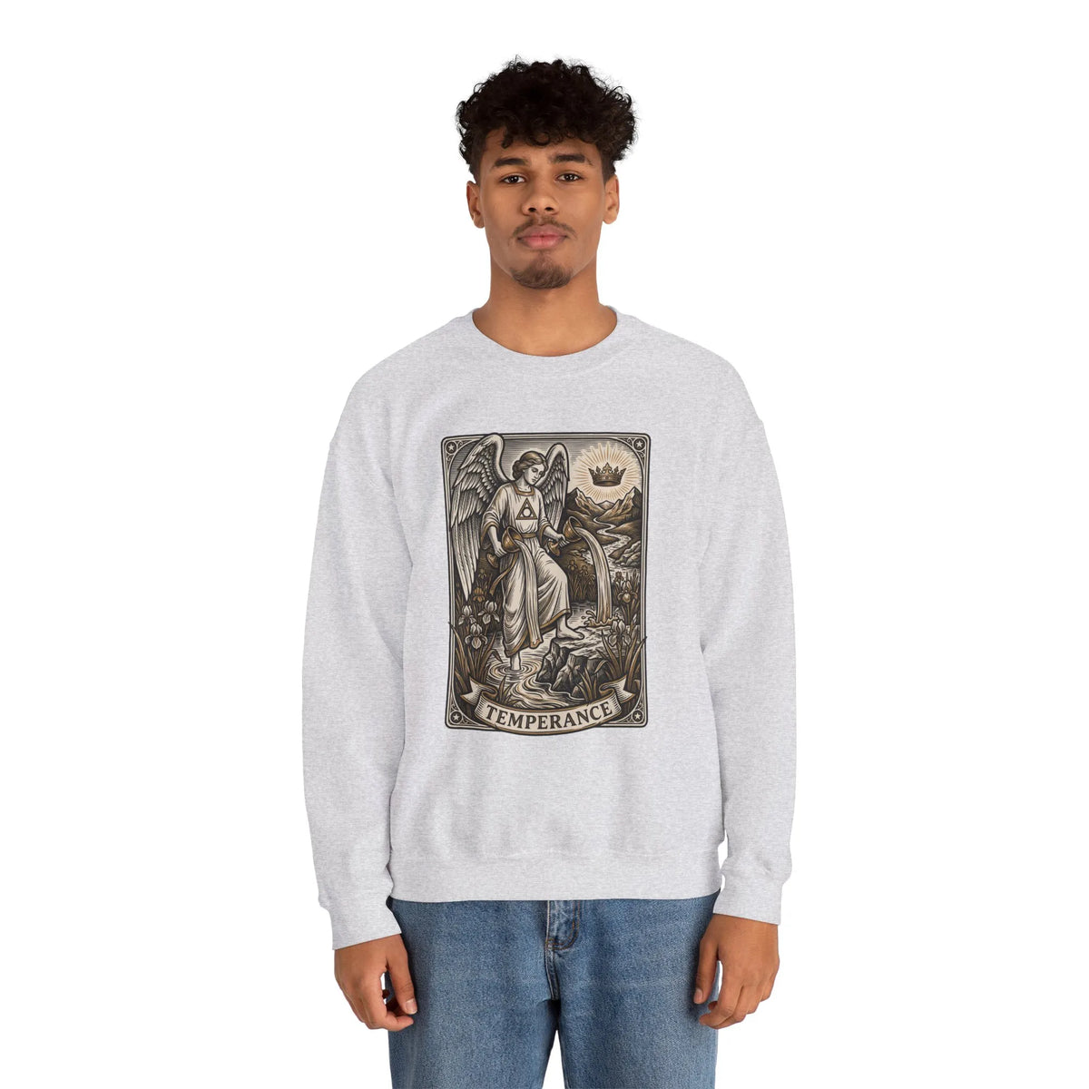 Temperance Tarot Card Angel Sweatshirt - Heavy Blend Fleece Crewneck - Unisex White