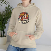 Calico Cat Retro Sunset Graphic Hoodie - Medium Weight Fleece Pullover - Unisex White