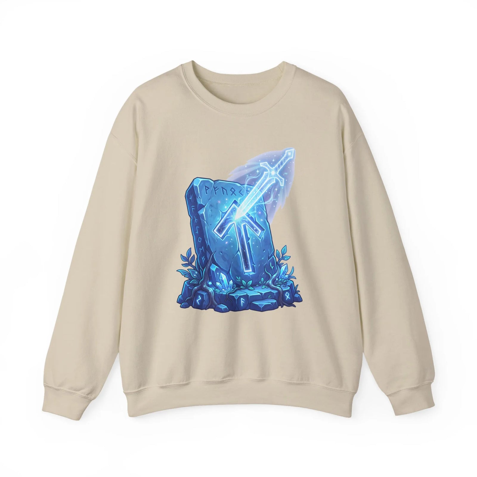 Tiwaz Rune Sword Graphic Sweatshirt - Heavy Blend Crewneck Fit - Unisex White
