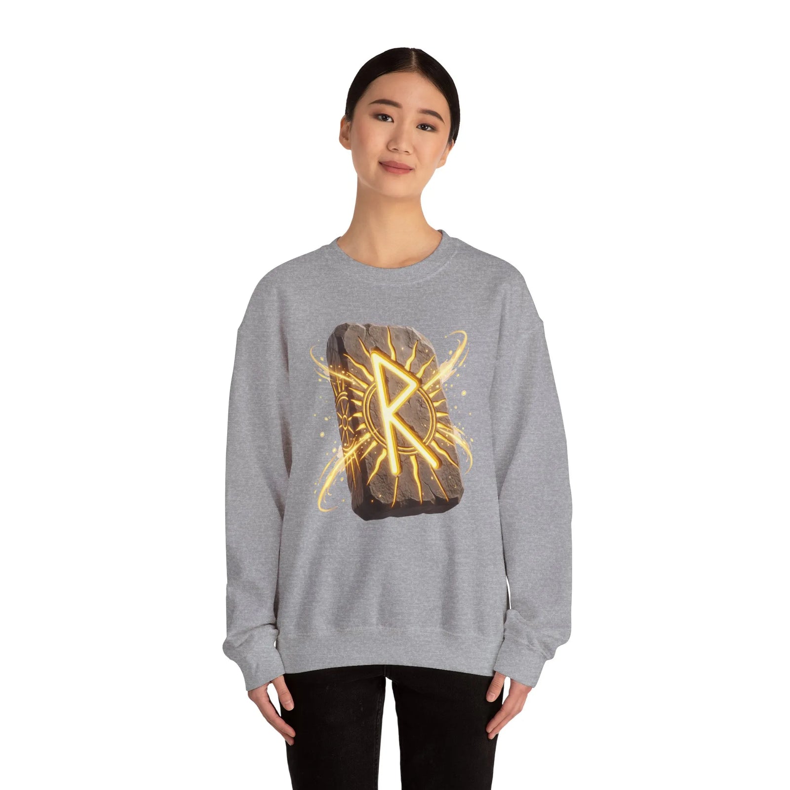 Raido Rune Journey Wheel Sweatshirt - Heavy Blend Classic Crewneck - Unisex White