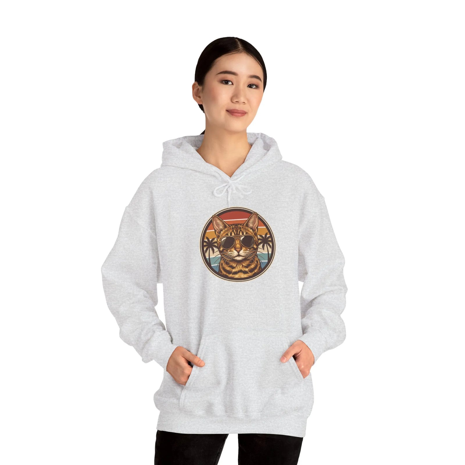 Bengal Cool Cat Aviators Hoodie - Soft Cotton Blend Pullover - Unisex White