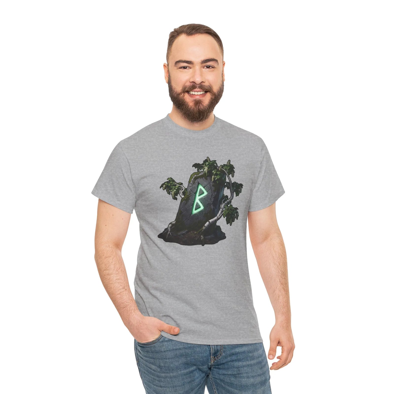 Berkana Rune Birch Tree Graphic T-Shirt - Heavy Cotton Classic Fit Tee - Unisex White