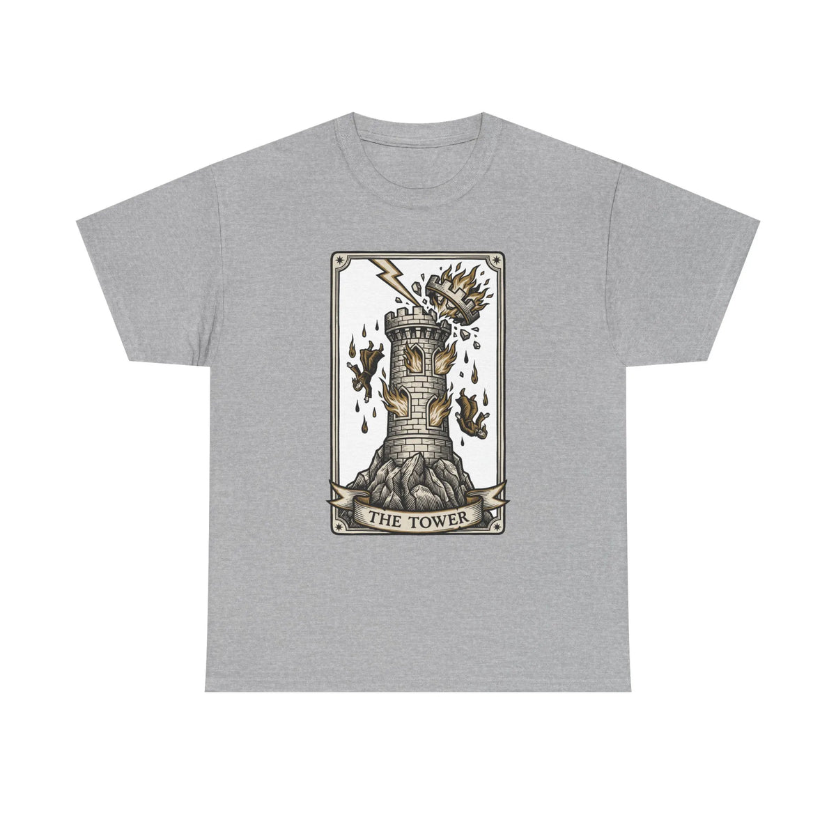 The Tower Tarot Card Graphic T-Shirt - Heavy Cotton Classic Fit Tee - Unisex White