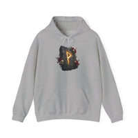 Wunjo Rune Floral Rock Graphic Hoodie - Warm Fleece Pullover Sweatshirt - Unisex White